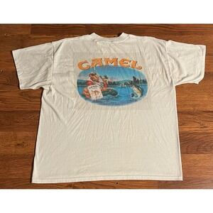Vintage Joe Camel Fishing T Shirt Joe's Tackle Shop White Pocket Tee Large 90s
